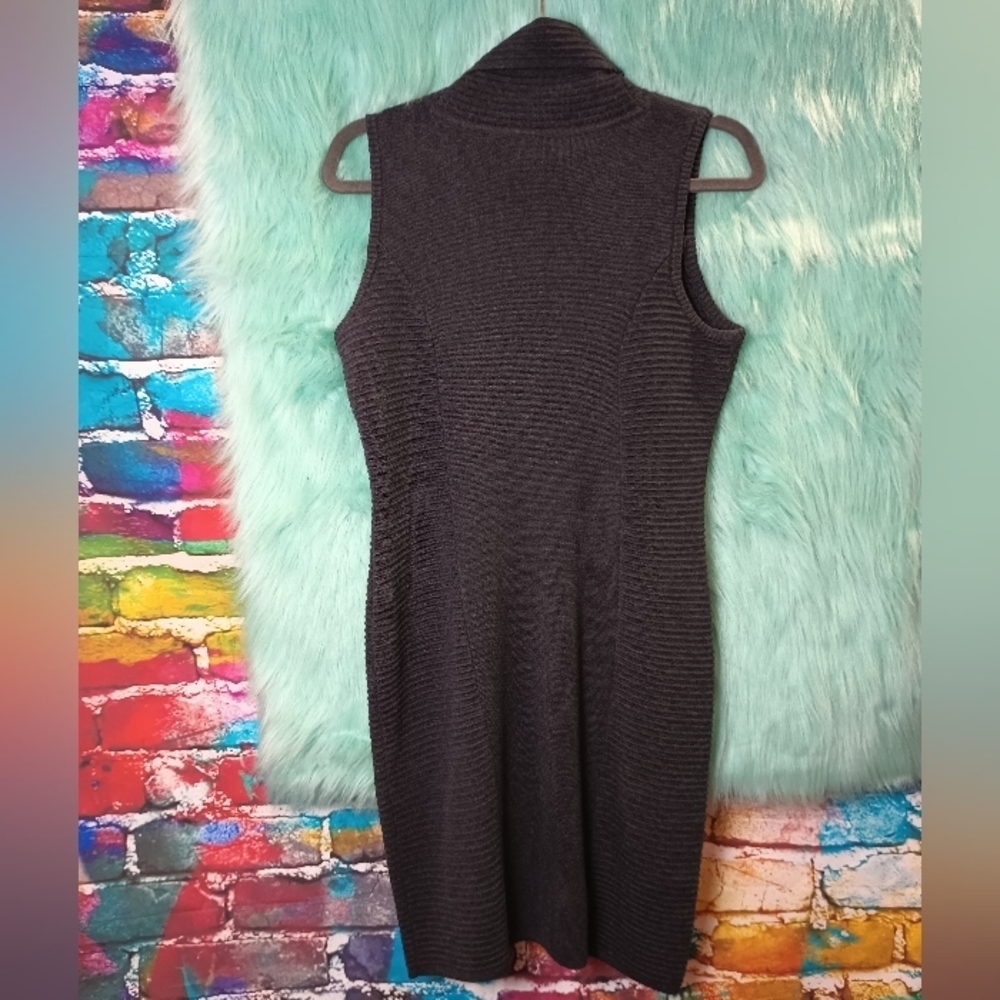 Calvin Klein Black Sleeveless Ribbed Cowl Neck Knit Sweater Dress Size M - Picture 8 of 10